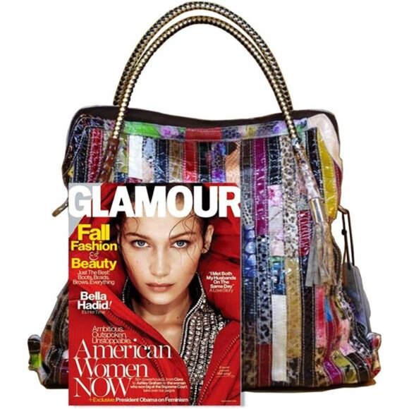 Women's Multicolor Big Boston Bag Genuine Leather RANDOM Colorful Patchwork - Picture 2 of 7